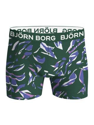 Grön Björn Borg boxerkalsong med mönster sedd framifrån och kontrasterande resår med logotyp
