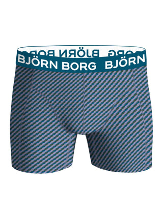Randig Björn Borg boxerkalsong sedd framifrån med blå logotypresår i mikrofiber
