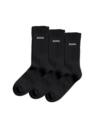 Visar 3-pack strumpor i svart färg mot en vit bakgrund. 