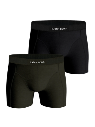 2-pack svarta och gröna björn borg kalsonger visas framifrån mot en transparent bakgrund. 