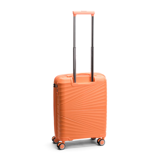 North Pioneer CPH Kabinväska 55 cm - orange hårdskal med vågmönster – teleskophandtag i kopparfärg och 360° hjul för smidig manövrering och stilren design fotad mot en vit bakgrund 