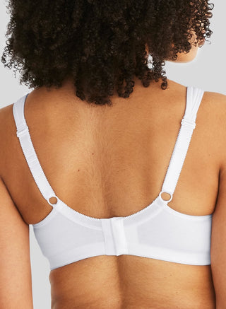 Bakifrånvy av Swegmark Clean Cotton BH – vit bh med bred rygg och justerbara axelband för optimal komfort.