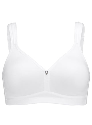 Frilagd bild av Swegmark Clean Cotton formpressad BH utan bygel i vit – mjuk och följsam bh i ekologisk bomull med formpressade kupor och brett resårband.