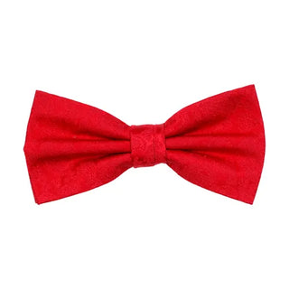 Färdigknuten fluga i siden med ton-i-ton paisleymönster i färgen röd, 6 cm bred – elegant accessoar från AC mot vit bakgrund, med justerbart resårband.