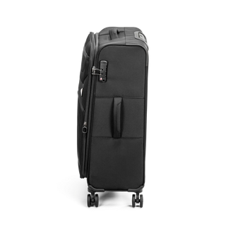 North Pioneer Gate Mellanstor Resväska 68 cm - Svart  teleskophandtag, 360° hjul och TSA-lås – idealisk för resor och handbagage. Fotad mot en vit bakgrund 