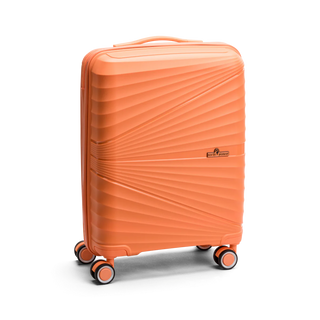 North Pioneer CPH Kabinväska 55 cm - orange hårdskal med vågmönster – teleskophandtag i kopparfärg och 360° hjul för smidig manövrering och stilren design fotad mot en vit bakgrund 