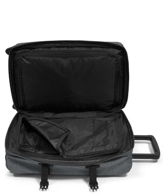 Eastpak Strapverz Kabinväska 51cm - Black Denim, fotad mot en vit bakgrund.