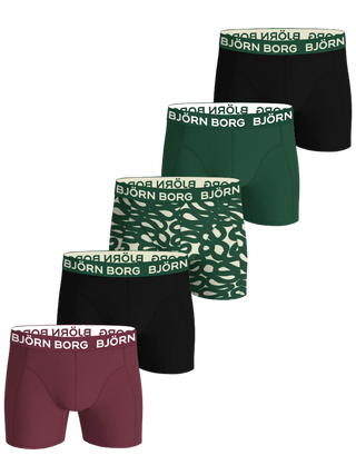 Björn Borg Cotton Stretch Boxerkalsonger 5p - Svart/Grön/Röd