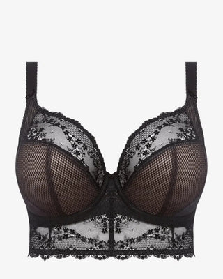 Elomi Charley UW Bralette BH i svart, detaljbild som visar stretchspets och romantiskt blommigt broderi.