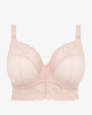 Elomi Charley UW Bralette BH i rosa, detaljbild som visar stretchspets och romantiskt ängsblomsbroderi.