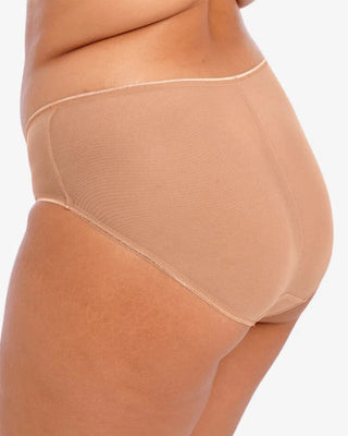 Sidovyu av Elomi Matilda Trosa Brief i beige, där man tydligt ser den exklusiva pärlbroderade framsidan.