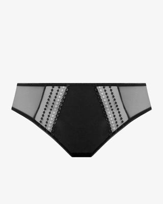 Närbild på Elomi Matilda Trosa Brief i svart, som framhäver den eleganta pärlbroderade designen på framsidan och den genomskinliga, stilrena baksidan.