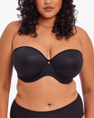 Närbild av Elomi Smooth Uw Moulded Strapless BH med Stay4Sure silikonbeläggning på bandet för att hålla bh:n på plats och en feminin sweetheart-ringning.