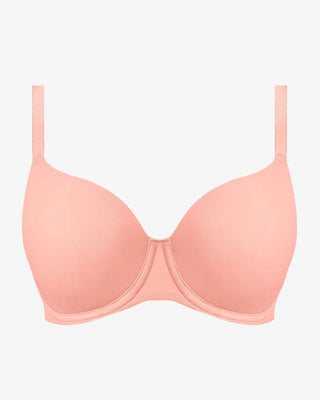 Rosa t-shirt-BH med släta, formpressade kupor och bygel, fotograferad mot vit bakgrund utan modell. Perfekt för en sömlös look under kläder.

