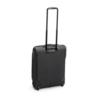 Svart kabinväska 2 hjul 55cm med teleskophandtag, fyra dubbelhjul och praktisk framficka – perfekt för handbagage.