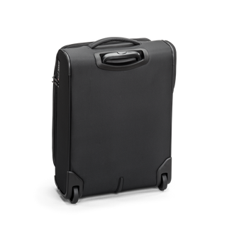 Svart kabinväska 2 hjul 55cm med teleskophandtag, fyra dubbelhjul och praktisk framficka – perfekt för handbagage.