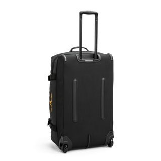 North Pioneer duffel trolley 60cm i svart med teleskophandtag, hjul och kompressionsremmar – slitstark mjuk resväska med logotyp i gult
