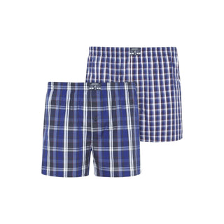 Bilden visar Jockey Boxershorts 2-pack – Blå med rutigt mönster fotad mot en vit bakgrund 