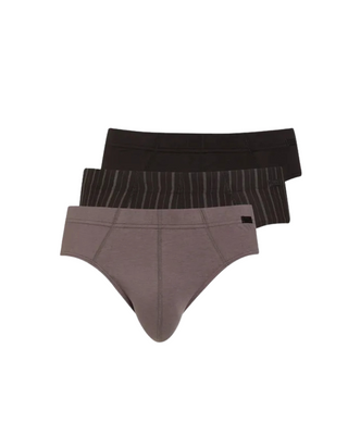 Bilden visar Jockey Briefkalsonger 3-pack - Svart/Brun/Randig fotad mot en vit bakgrund. 3 par brief kalsnger uppradade på rad 