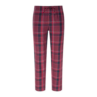 Bilden visar Pyjamas byxor u ritigt mönster i färgen röd. Påminner om flanell mösnter, bekväma och snygga. fotad mot en vit bakgrund. 