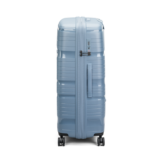 North Pioneer OSL Stor Resväska 77 cm - Ljusblå hårdskal med vågmönster – teleskophandtag i kopparfärg och 360° hjul för smidig manövrering och stilren design
