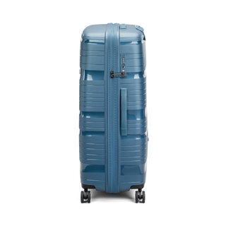 North Pioneer OSL Stor Resväska 77 cm - Petrolblå hårdskal med vågmönster – teleskophandtag i kopparfärg och 360° hjul för smidig manövrering och stilren design