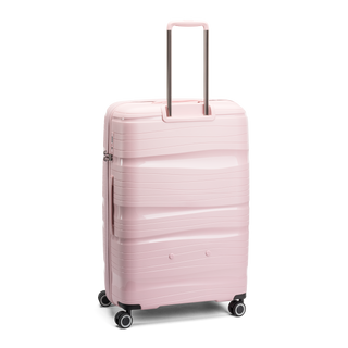 North Pioneer OSL Stor Resväska 77 cm - Rosa hårdskal med vågmönster – teleskophandtag i kopparfärg och 360° hjul för smidig manövrering och stilren design