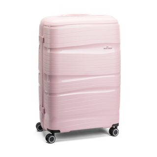 North Pioneer OSL Stor Resväska 77 cm - Rosa hårdskal med vågmönster – teleskophandtag i kopparfärg och 360° hjul för smidig manövrering och stilren design