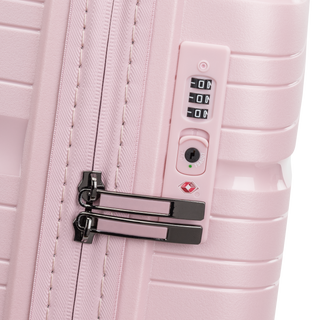 North Pioneer OSL Stor Resväska 77 cm - Rosa hårdskal med vågmönster – teleskophandtag i kopparfärg och 360° hjul för smidig manövrering och stilren design