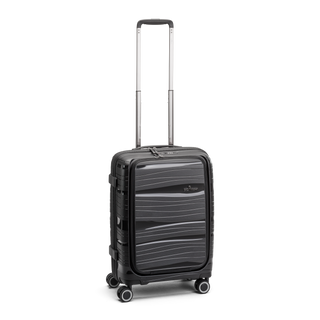 North Pioneer OSL Laptop Kabinväska 55 cm - Svart hårdskal med vågmönster – teleskophandtag i kopparfärg och 360° hjul för smidig manövrering och stilren design