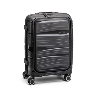 North Pioneer OSL Laptop Kabinväska 55 cm - Svart hårdskal med vågmönster – teleskophandtag i kopparfärg och 360° hjul för smidig manövrering och stilren design