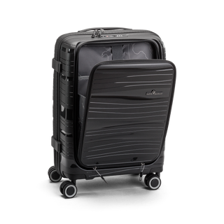 North Pioneer OSL Laptop Kabinväska 55 cm - Svart hårdskal med vågmönster – teleskophandtag i kopparfärg och 360° hjul för smidig manövrering och stilren design