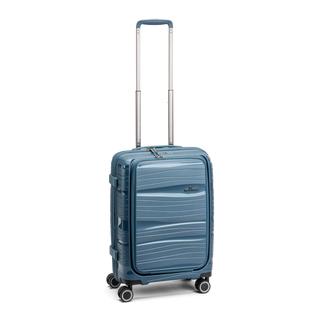 North Pioneer OSL Laptop Kabinväska 55 cm - petrolblå hårdskal med vågmönster – teleskophandtag i kopparfärg och 360° hjul för smidig manövrering och stilren design