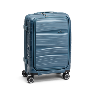 North Pioneer OSL Laptop Kabinväska 55 cm - petrolblå hårdskal med vågmönster – teleskophandtag i kopparfärg och 360° hjul för smidig manövrering och stilren design