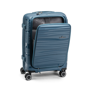 North Pioneer OSL Laptop Kabinväska 55 cm - petrolblå hårdskal med vågmönster – teleskophandtag i kopparfärg och 360° hjul för smidig manövrering och stilren design