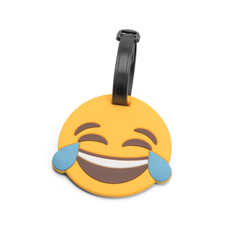 North Pioneer Bagagetagg - Emoji Smile   fotad mot en vit bakgrund 