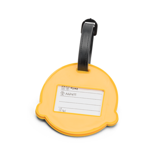 North Pioneer Bagagetagg - Emoji Smile   fotad mot en vit bakgrund 
