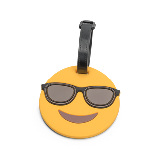 North Pioneer Bagagetagg - Emoji Smile   fotad mot en vit bakgrund 