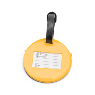 North Pioneer Bagagetagg - Emoji Smile   fotad mot en vit bakgrund 