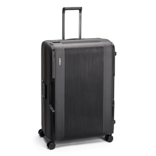 North Pioneer MUC Stor Resväska 77 cm - Svart hårdskal med vågmönster – teleskophandtag i kopparfärg och 360° hjul för smidig manövrering och stilren design fotad mot en vit bakgrund 