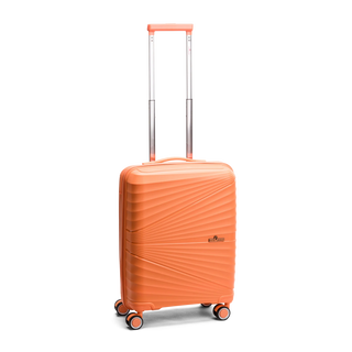 North Pioneer CPH Kabinväska 55 cm - orange hårdskal med vågmönster – teleskophandtag i kopparfärg och 360° hjul för smidig manövrering och stilren design fotad mot en vit bakgrund 