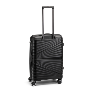 North Pioneer CPH Kabinväska 55 cm - Gul hårdskal med vågmönster – teleskophandtag i kopparfärg och 360° hjul för smidig manövrering och stilren design fotad mot en vit bakgrund 