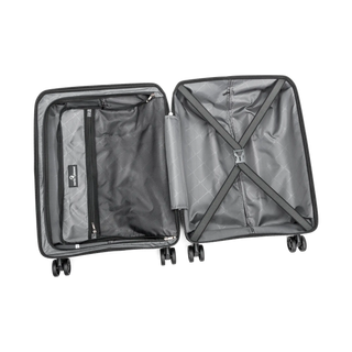 North Pioneer PRG Kabinväska 55 cm - Svart hårdskal med vågmönster – teleskophandtag i kopparfärg och 360° hjul för smidig manövrering och stilren design fotad mot en vit bakgrund 