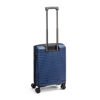 North Pioneer TOS Kabinväska 55 cm - Blå hårdskal med vågmönster – teleskophandtag i kopparfärg och 360° hjul för smidig manövrering och stilren design fotad mot en vit bakgrund 