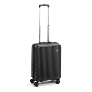 North Pioneer Superb Kabinväska 55 cm - Svart hårdskal med vågmönster – teleskophandtag i kopparfärg och 360° hjul för smidig manövrering och stilren design fotad mot en vit bakgrund 