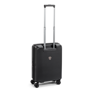 North Pioneer Superb Kabinväska 55 cm - Svart hårdskal med vågmönster – teleskophandtag i kopparfärg och 360° hjul för smidig manövrering och stilren design fotad mot en vit bakgrund 