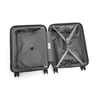 North Pioneer Superb Kabinväska 55 cm - Svart hårdskal med vågmönster – teleskophandtag i kopparfärg och 360° hjul för smidig manövrering och stilren design fotad mot en vit bakgrund 