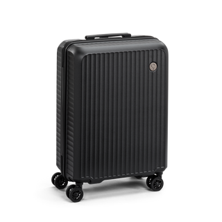 North Pioneer Superb Kabinväska 55 cm - Svart hårdskal med vågmönster – teleskophandtag i kopparfärg och 360° hjul för smidig manövrering och stilren design fotad mot en vit bakgrund 