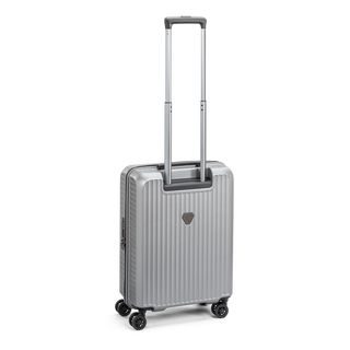 North Pioneer Superb Kabinväska 55 cm - Silver hårdskal med vågmönster – teleskophandtag i kopparfärg och 360° hjul för smidig manövrering och stilren design fotad mot en vit bakgrund 