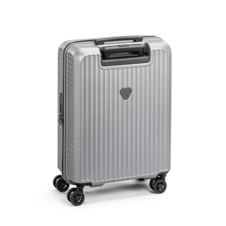 North Pioneer Superb Kabinväska 55 cm - Silver hårdskal med vågmönster – teleskophandtag i kopparfärg och 360° hjul för smidig manövrering och stilren design fotad mot en vit bakgrund 